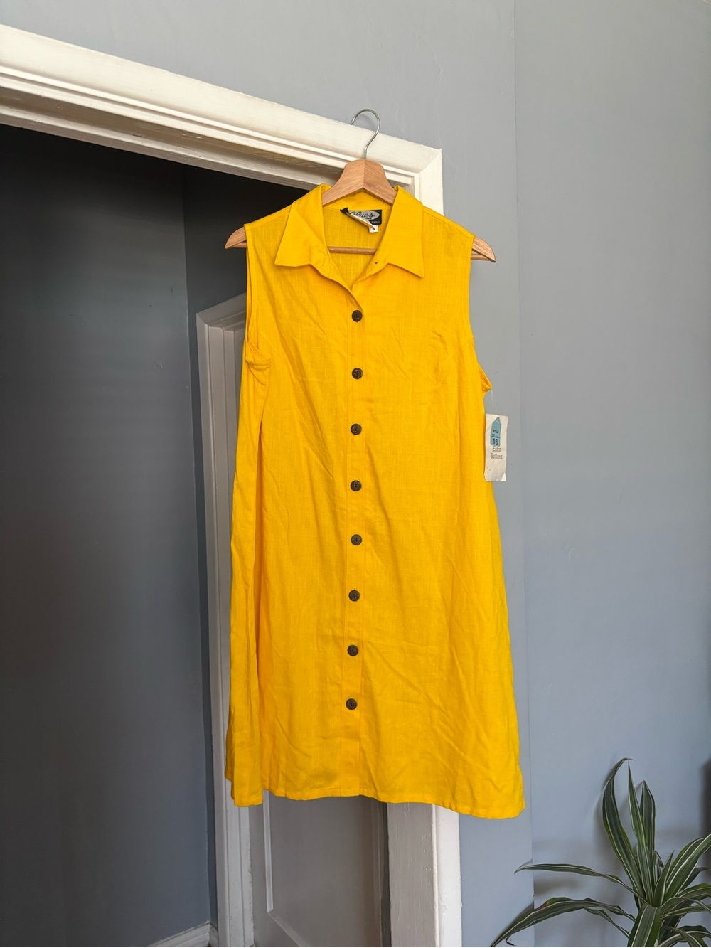 Vintage 1980’s-90’s Sleeveless Button-Front Yellow Dress